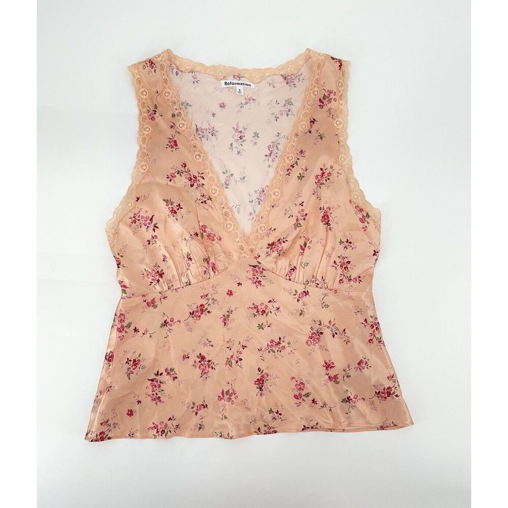Reformation Valentina Silk Lace Trimmed Top Floral Size Small Boho Romantic